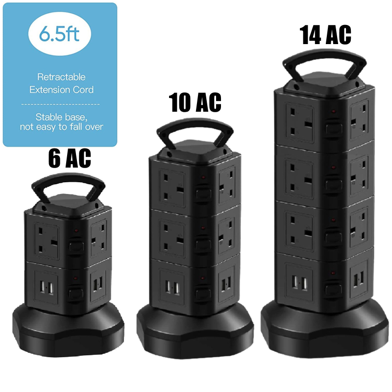 TESSAN Extension cord with USB,Vertical/Tower Surge Protector 6/10/14