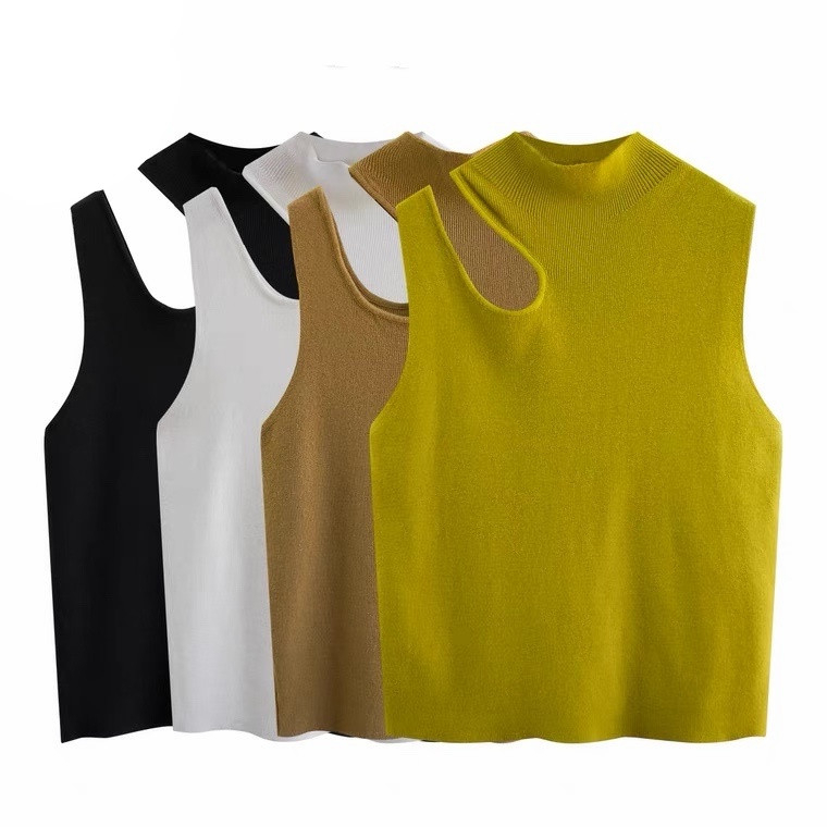 Xiaozhainv Korea Fashion Slim Fit Versatile Sexy Off Shoulder High Neck Tank Top Knitted Women