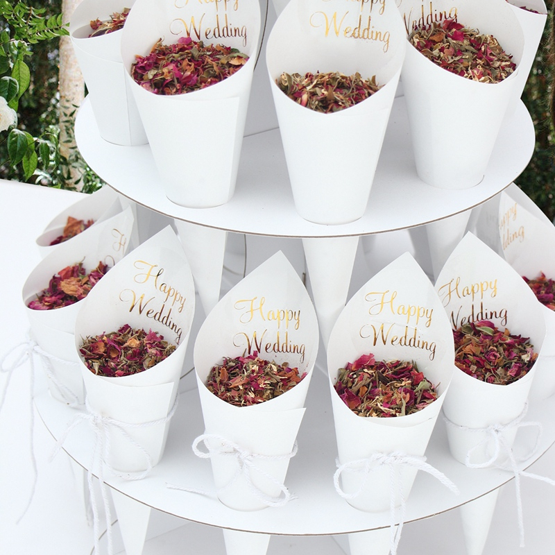 3 Tier White And KraftConfetti Cone Holder with Stand Set with Adhensive Disposable Paper Cones
