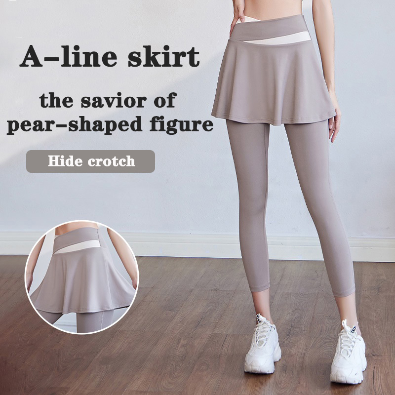 Flyblue Yoga Pants Skirt Nude High Elastic Color Matching Waist Hip