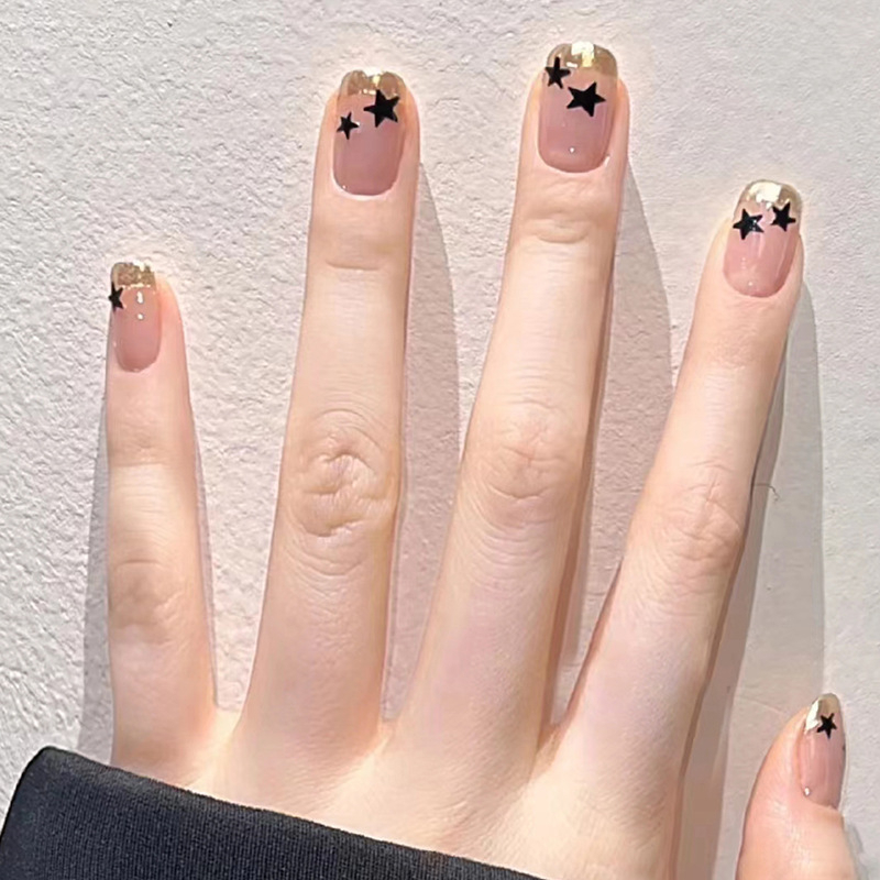 24 pieces per box of short simple sweet cool stars nail art golden