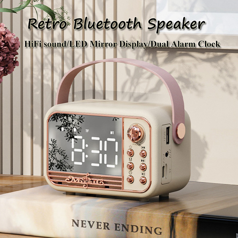 Retro Bluetooth Speaker LED Mirror Classical Music Player HIFI Stereo