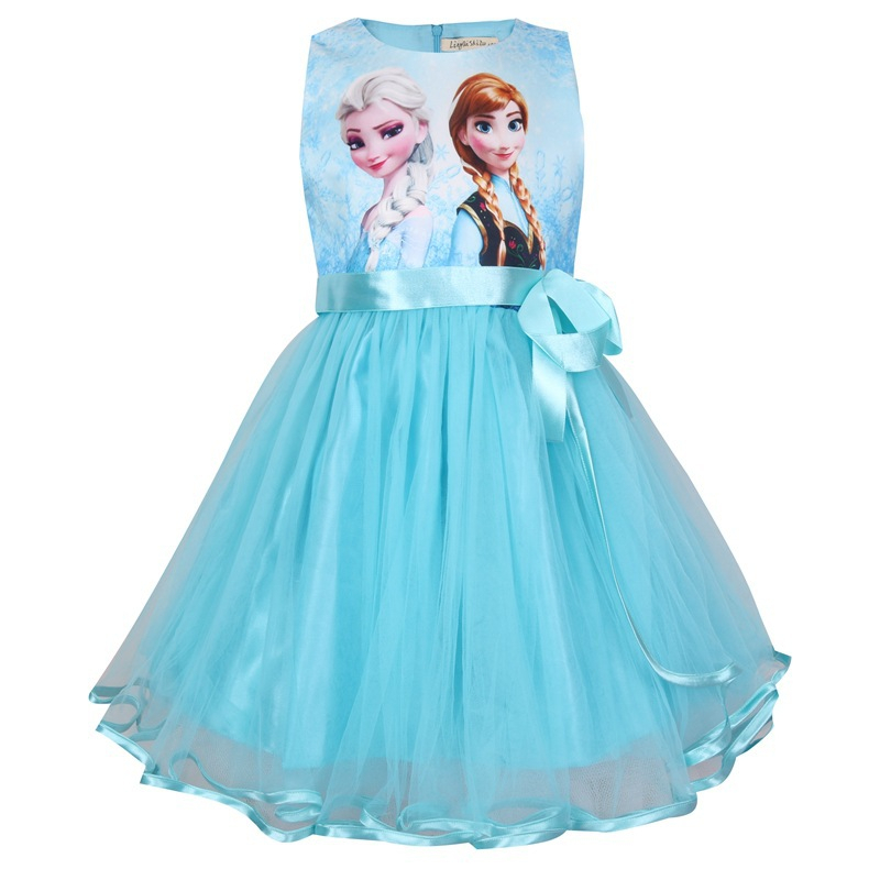 Frozen Anna Elsa Summer Girls Princess Dress Cute Cartoon Cosplay ...
