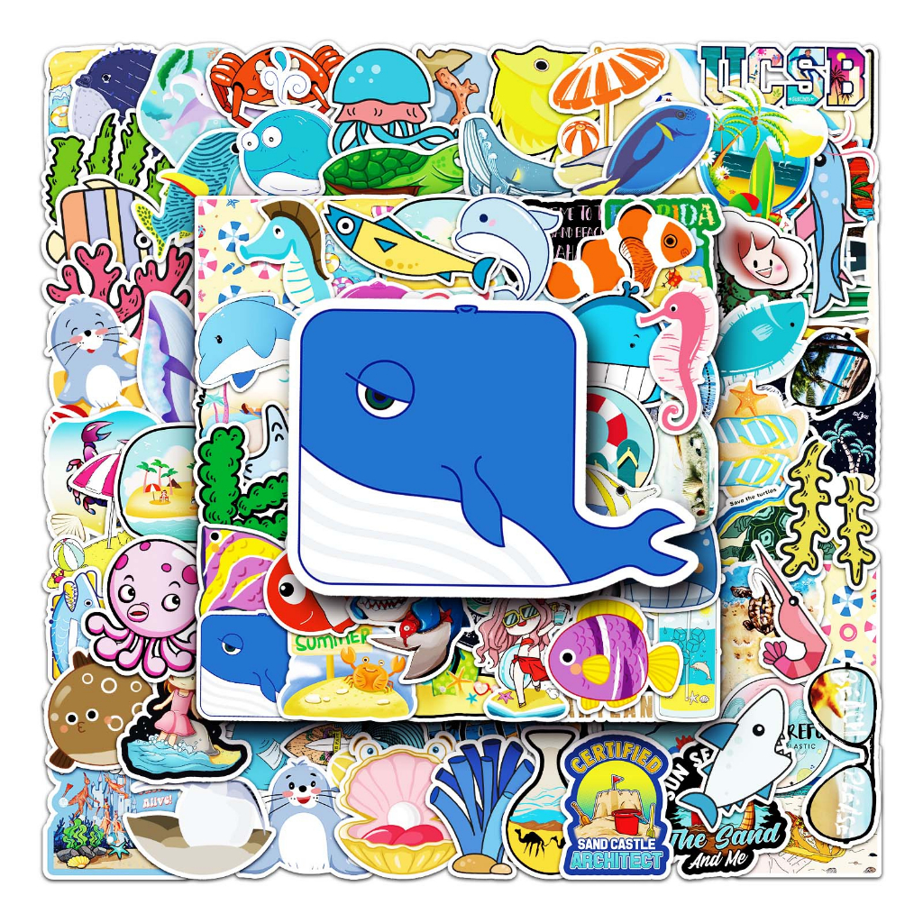 100 Piece Funny Ocean Animal Stickers Waterproof DIY For Phones Laptop ...