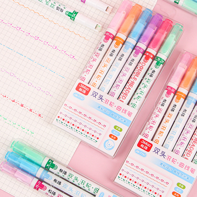 Contour Curve Pen Wave Pattern Quick-Drying Highlighter Pen 6-color ...