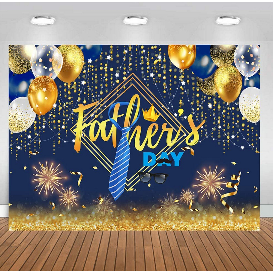 Happy Father's Day Backdrop Blue Gold Father's Day Party Backdrop ...