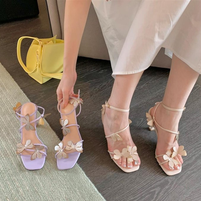Zamikoo Women's 4 Inch High Heel Sandals - Strappy Butterfly Ankle Strap, Clear Stiletto, Square Open Toe, Silver Party Heels - View #5