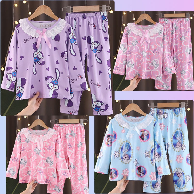 Children's Pajamas Women Spring Autumn Middle Big Children Long-Sleeved ...
