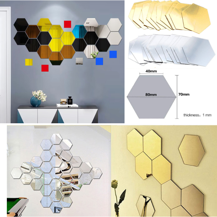 3D Hexagon Acrylic Mirror Wall Stickers DIY Art Wall Decor Stickers