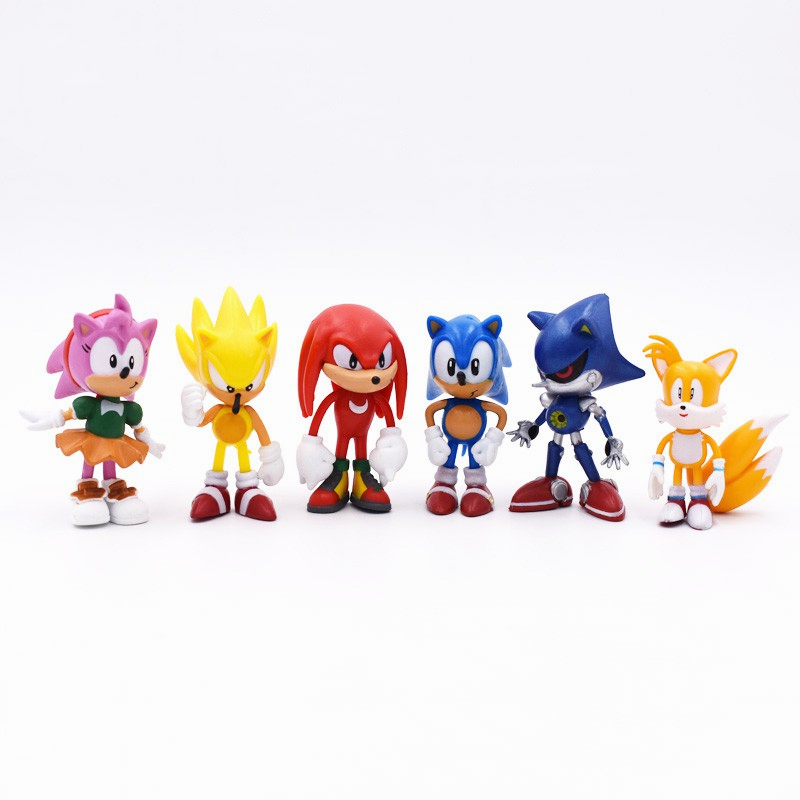 6pcs/kit Sonic Hedgehog Miniature Figures Tails Amy Rose Knuckles the ...