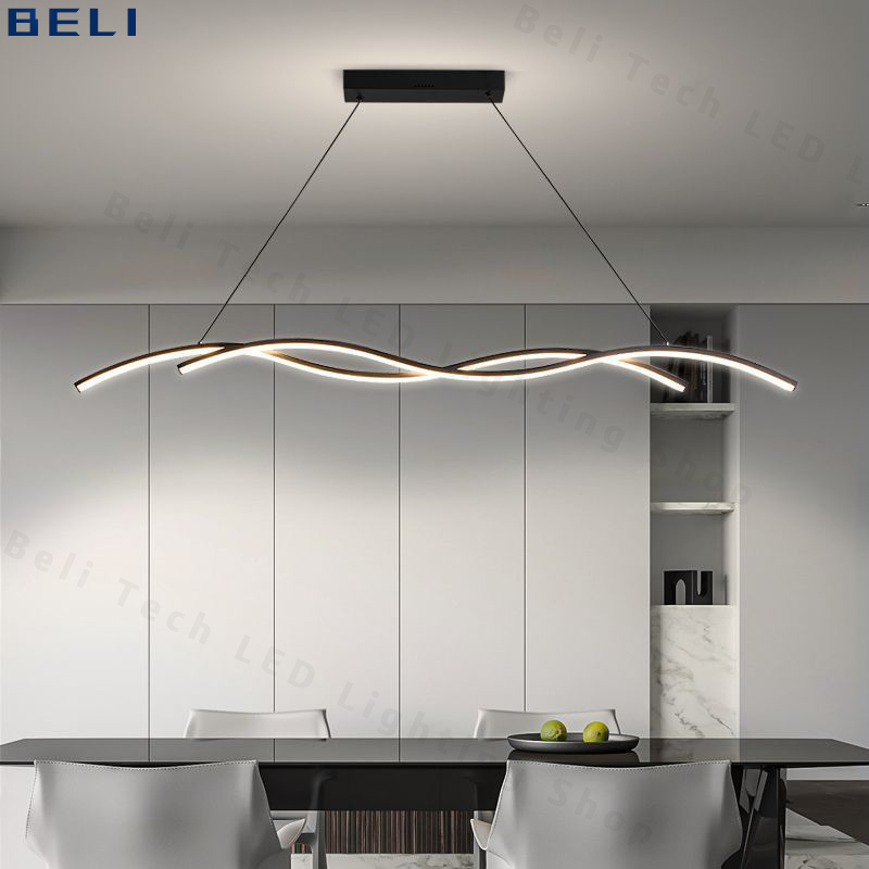 Minimalist LED Dinning Table Chandelier Modern Black White Wave shape