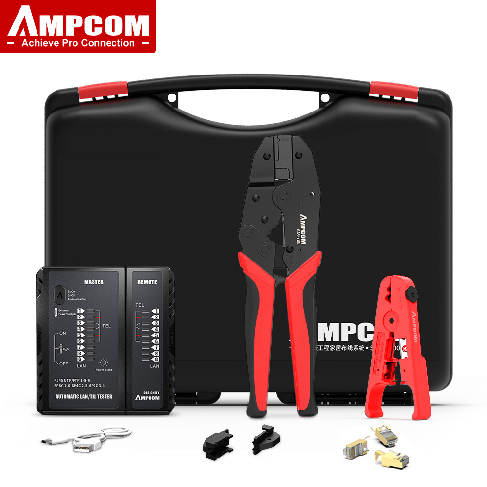 AMPCOM CAT7 Network Tool Kit, Professional RJ45 Tool (CAT7 Crimper ...