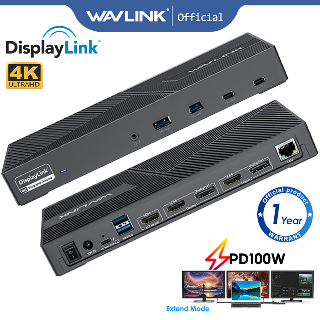 Wavlink 15 In 1 Universal Displaylink Docking Station Usb C Laptop Dock Hub Triple Monitors With 9613