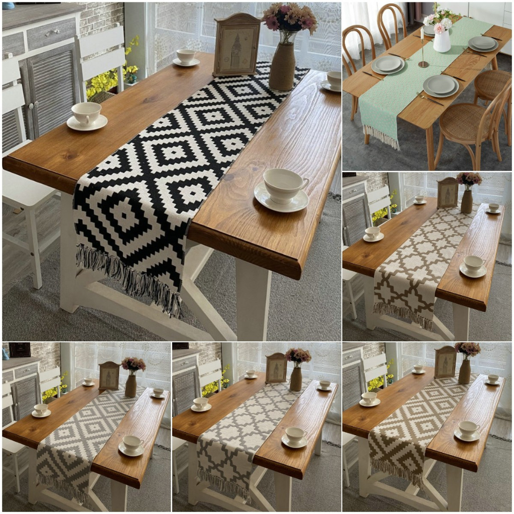 Luxury Cotton Linen Table Runner Cloth 4 6 8 10 Seater Modern Handmade ...