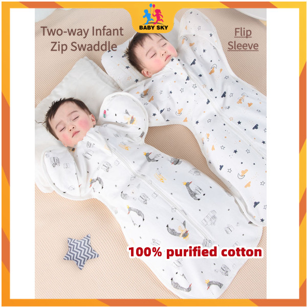 Baby swaddle zip cotton selimut bayi baby swaddle wrap arm cartoon baby swaddle zipper baby