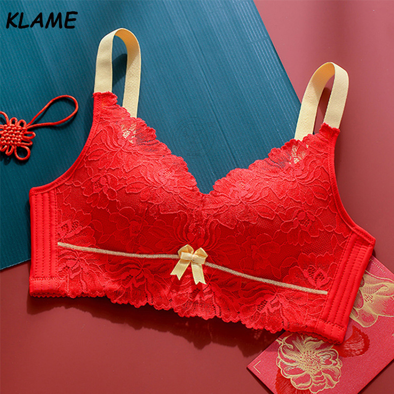 Klame Abc Cup Latex Bra For Women Small Breasts Show Big Push Up Underwear Bras Sexy Lace V Neck 1210