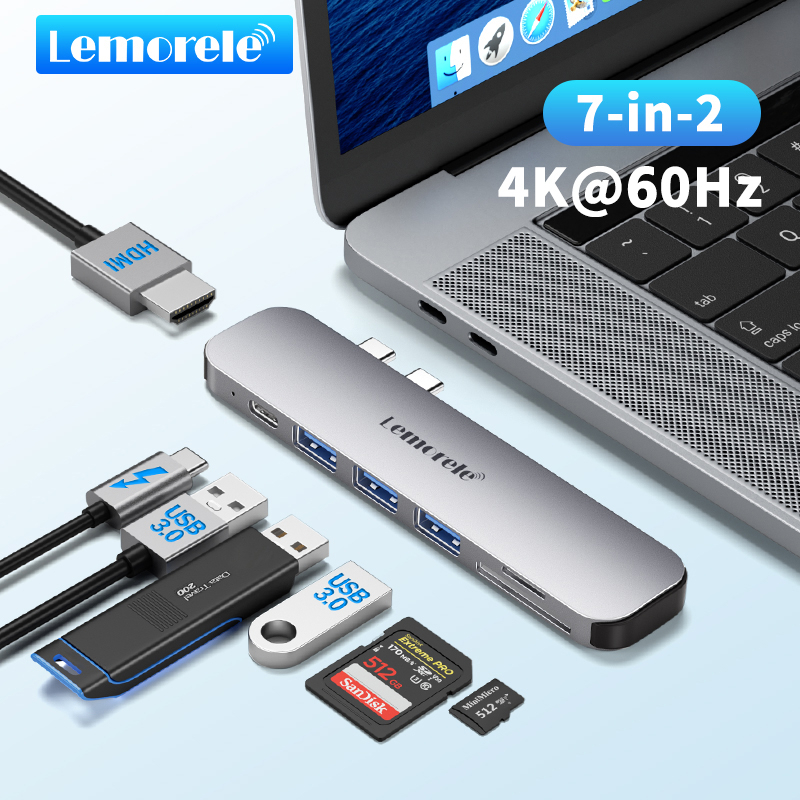 Lemorele TC52 7 In 2 USB-C Hub MacBook Adapter Aluminum Housing HDMI ...