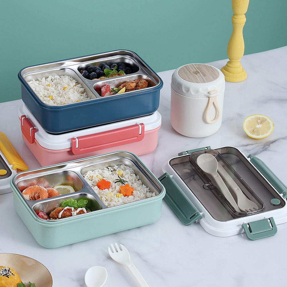 Ready Stock 304 stainless steel leak proof lunch box 飯盒 3 grids bento ...