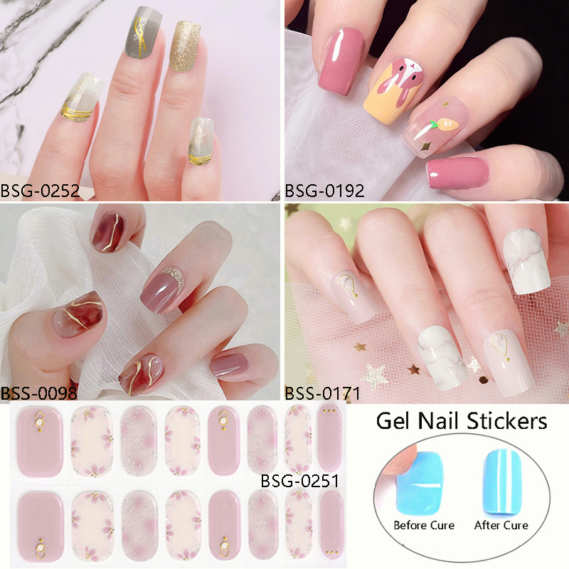 16/20Pcs Korea Semi-cured Gel Nail Stickers Summer Flower Glitter ...