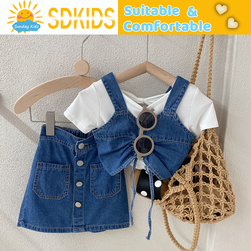 Korean baby girls sets short sleeves Slip tops with short 2 pieces