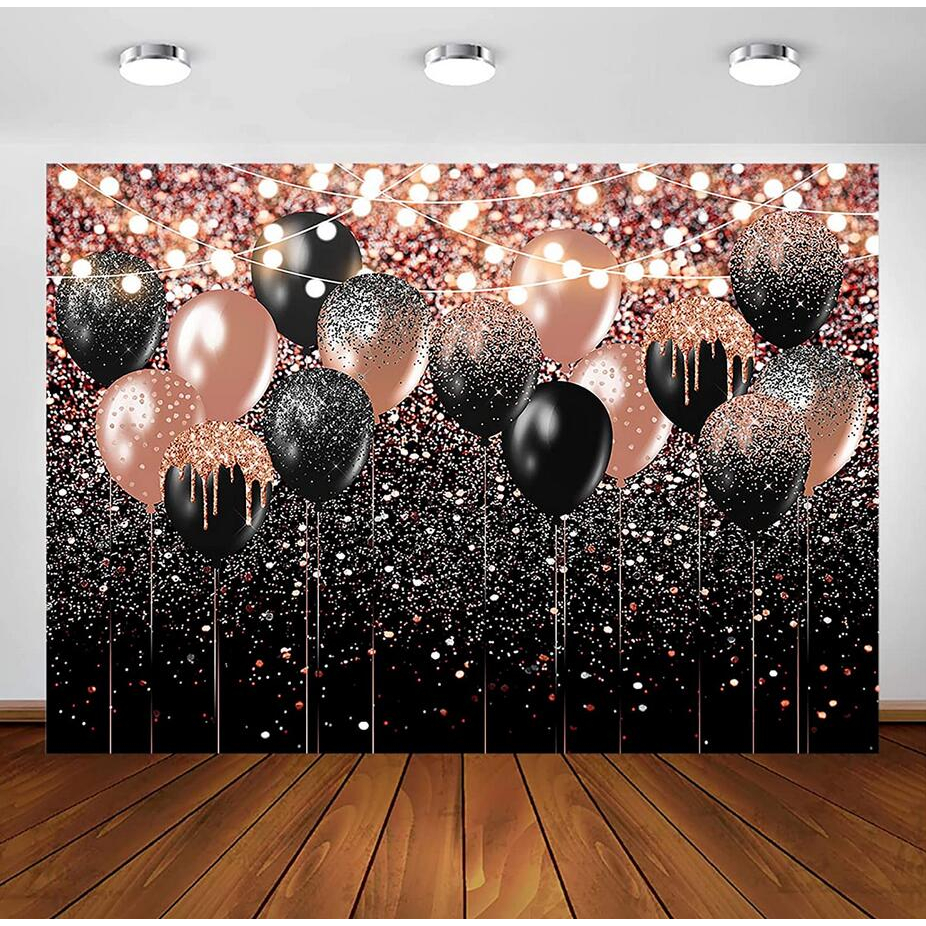 5x4ft Rose Gold and Black Glitter Photography Backdrop for Birthday