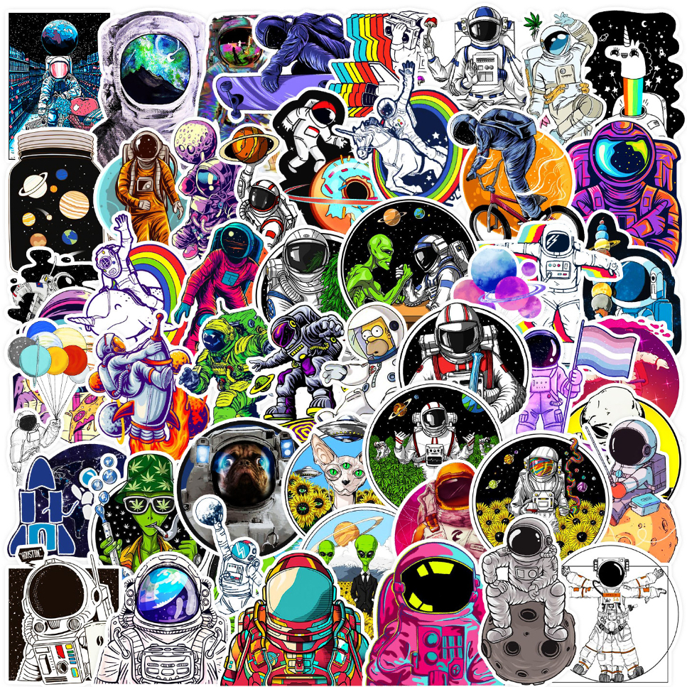 50PCS Outer Space Astronaut Cartoon Stickers Aesthetic DIY Skateboard ...