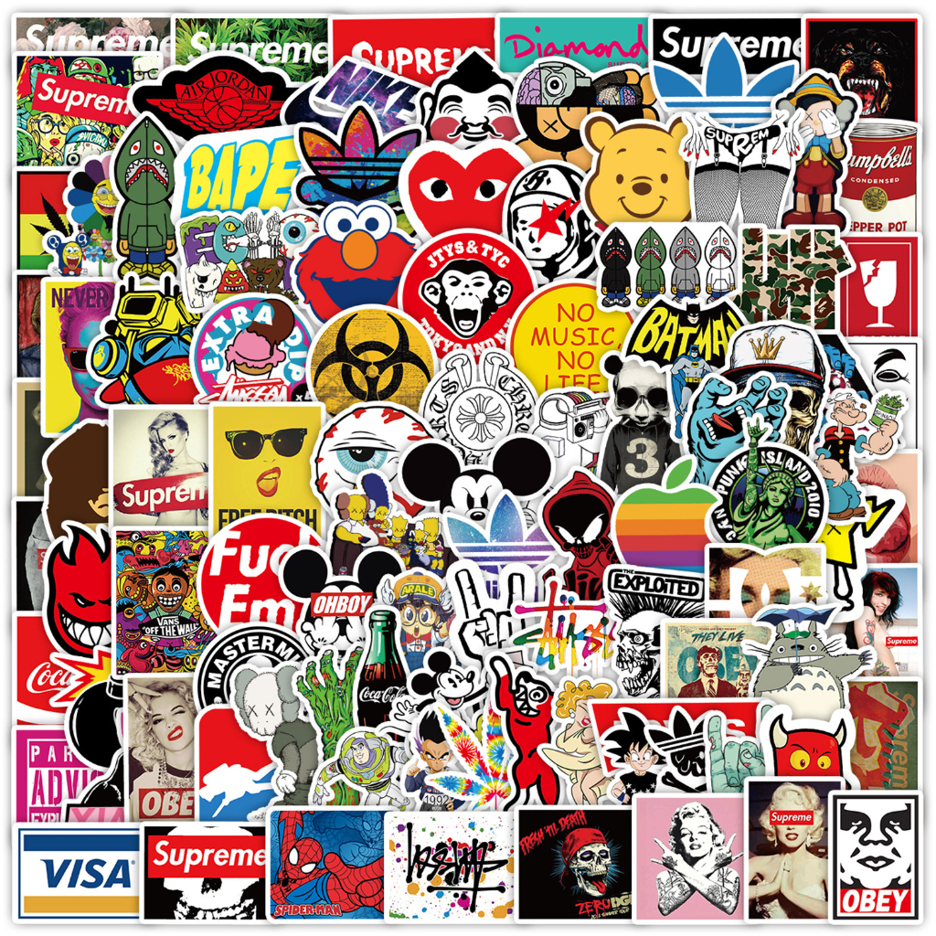 100PCS Mixed Fashion Brand Tide Waterproof Stickers For Laptop Notebook ...
