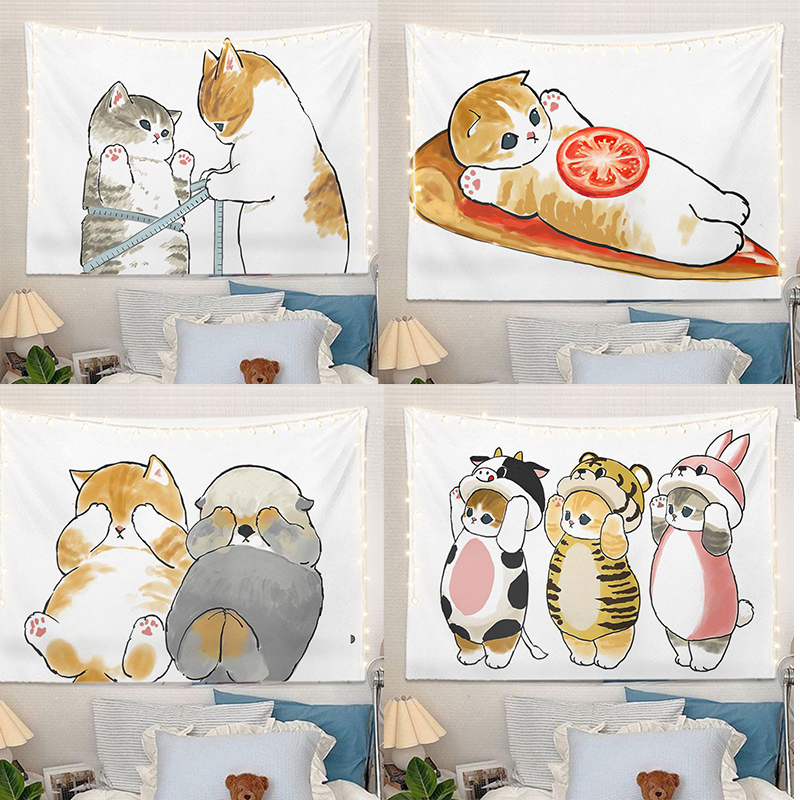 Background cloth cartoon animal cat hanging cloth children's bedroom ...