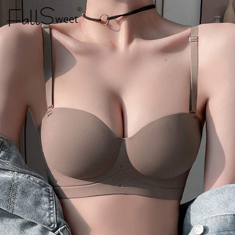 Womens Underwear Big Breasts Show Small Breasts Anti-Sagging Lingerie  Push-up Bra to Correct Brassiere No Steel Ring (Color : Beige, Size : C_100)