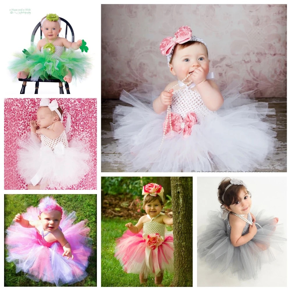 Multicolor Baby Crochet Flower Tutu Dress Infant Girls Tulle Dress
