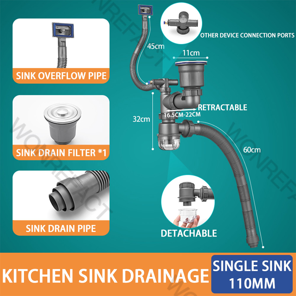 Universal Kitchen Drain Antiodor Anticlogging Sink Pipe Drainage Set