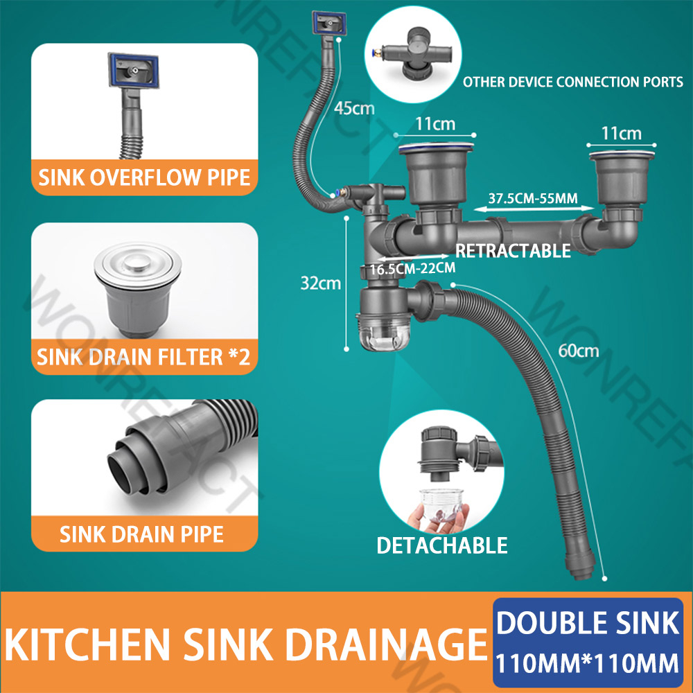 Universal Kitchen Drain Antiodor Anticlogging Sink Pipe Drainage Set