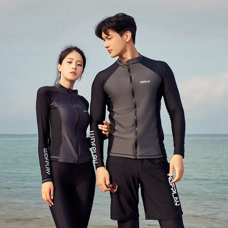 WDFPLAY Couple UV longsleeved skin rash protection tight swimsuit