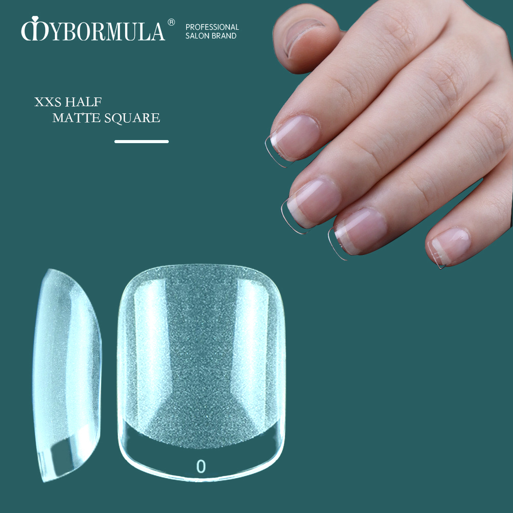 120pcs Fashion Super Short Half Matte Square Almond Coffin False Nail Tips Xxs Extra Short Clear 0903