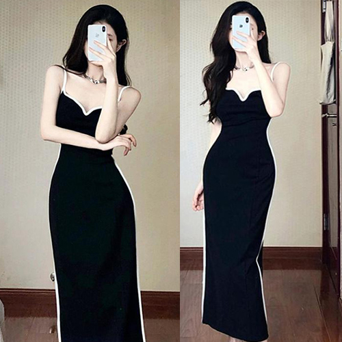 Women Black Sleeveless Maxi Dress Summer New Slim Waist Bodycon Dresses ...