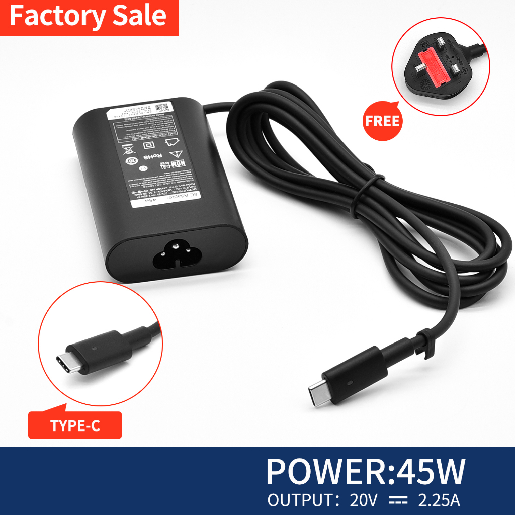 Dell Laptop Charger 45W USB Type C (USBC) AC Power Adapter Include