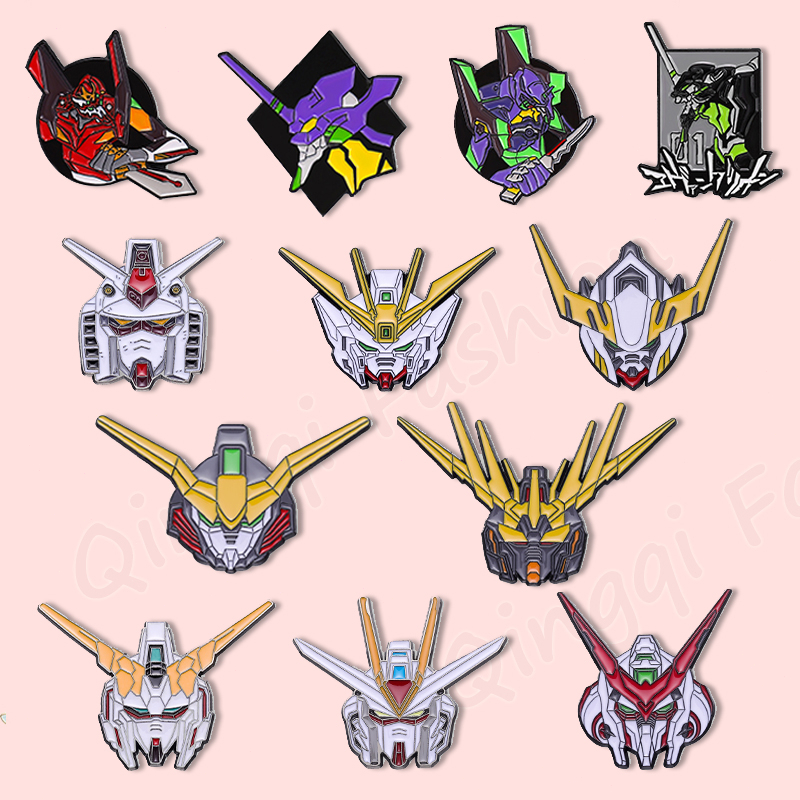 Classic Cartoon Anime Enamel Pins Gundam Mobile Suit Eva Angel Brooches ...