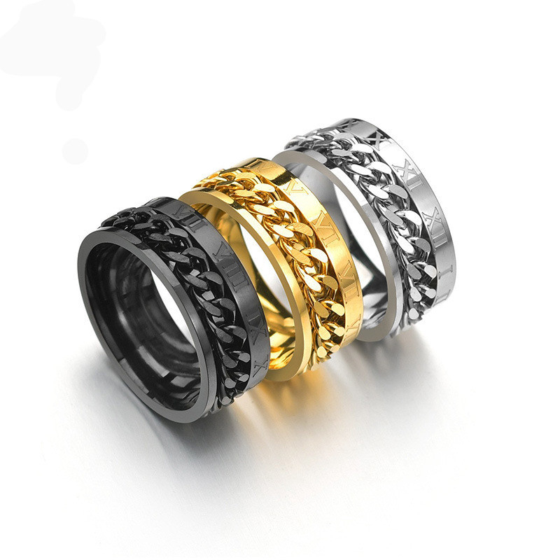 Men 8MM Stainless Steel Rotating Chain Ring Roman Numerals Meditation ...