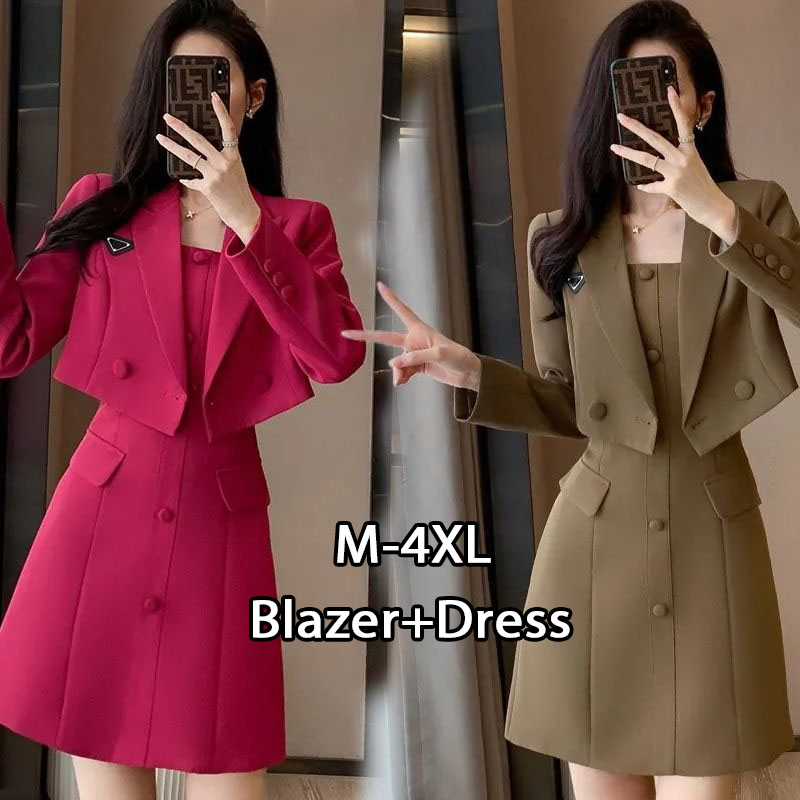 Women's Fashion New Blazer Coat+Dress 2 Piece Set Casual Long Sleeve