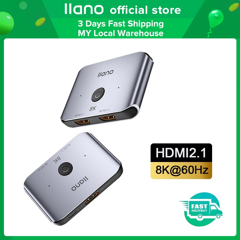llano 8K HDMI Splitter 8K/60Hz HDMI Switch 2 in 1 Out/1 in Adapter