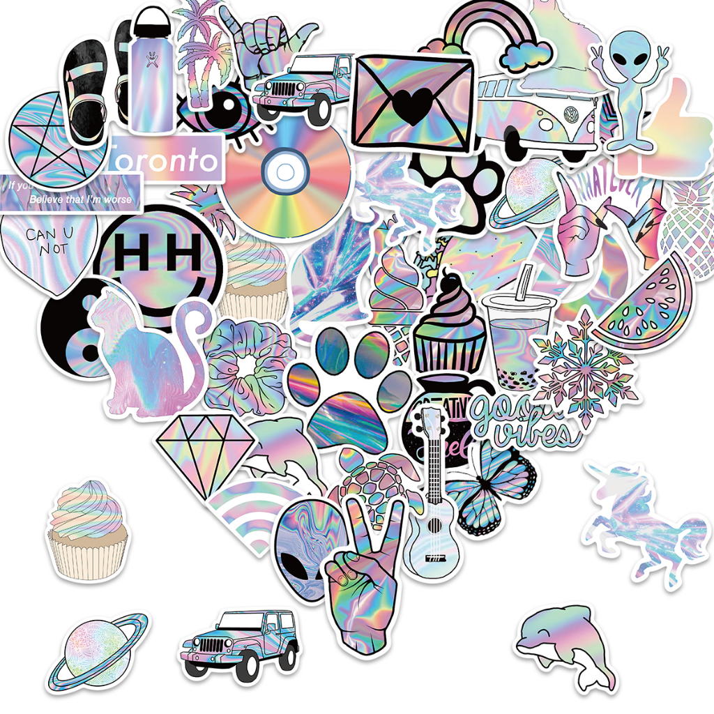 50pcs Mixed VSCO Holographic Laser Cartoon Stickers Aesthetic Graffiti ...