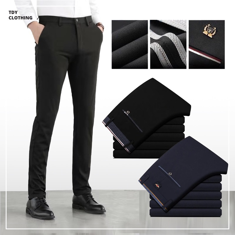 Ready Stock🇲🇾Men's Formal Pants Office Slim Fit Pants Men Black Long