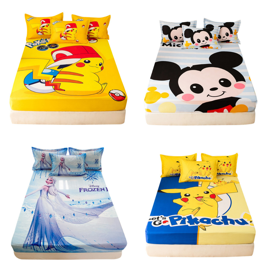 【Reeady Stock】100% Cotton Mattress Cover / Cartoon Pikachu Sheet Ice ...