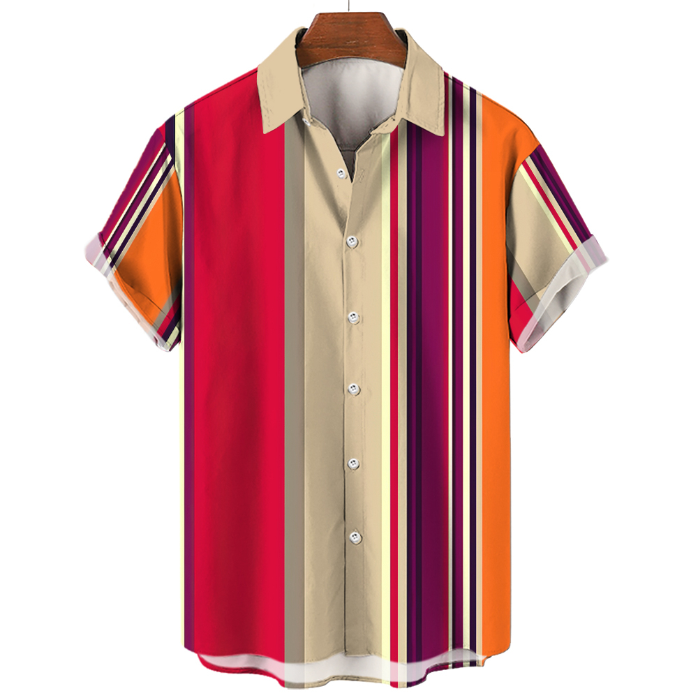 Summer Soft Breathable Hawaiian Stripe Shirts For Men Fashion Casual ...