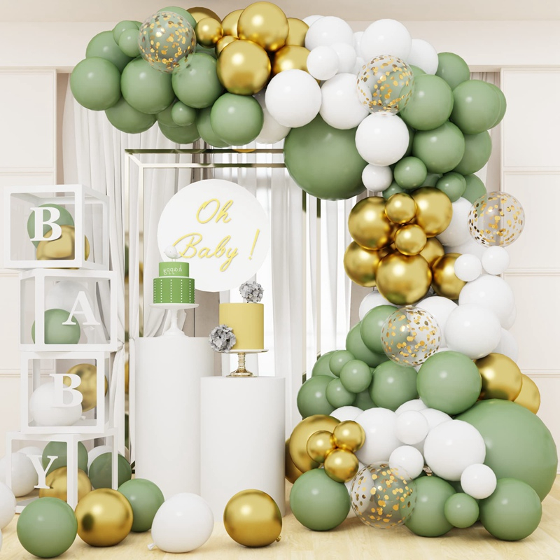 Green White Gold Balloon Garland Arch Kit Birthday Decoration Set ...