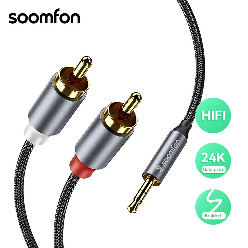 SOOMFON RCA to 3.5mm AUX Audio Cable Converter Audio Splitter 2M Gold ...