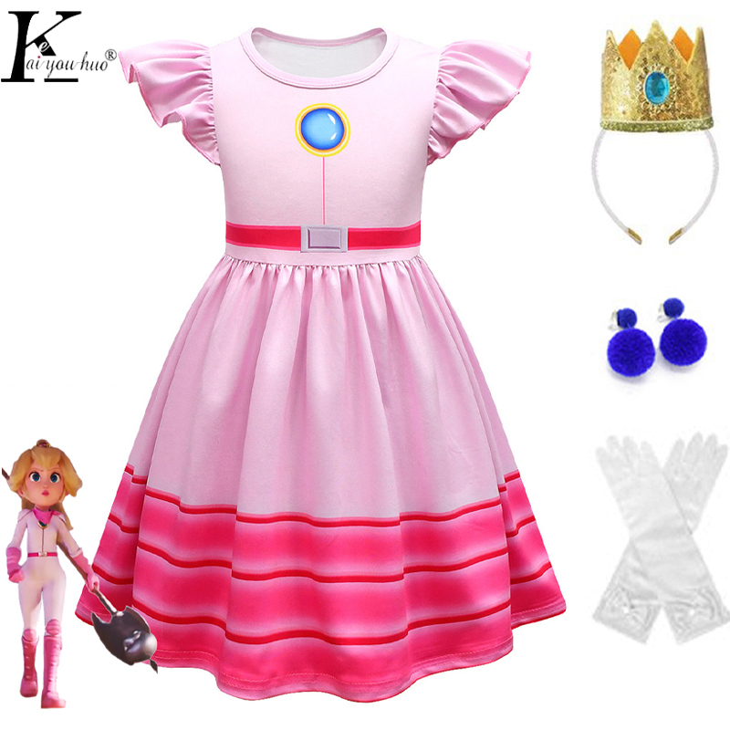 Peach Princess Cosplay Girls Dress Super Mario Flying Sleeves Kids ...