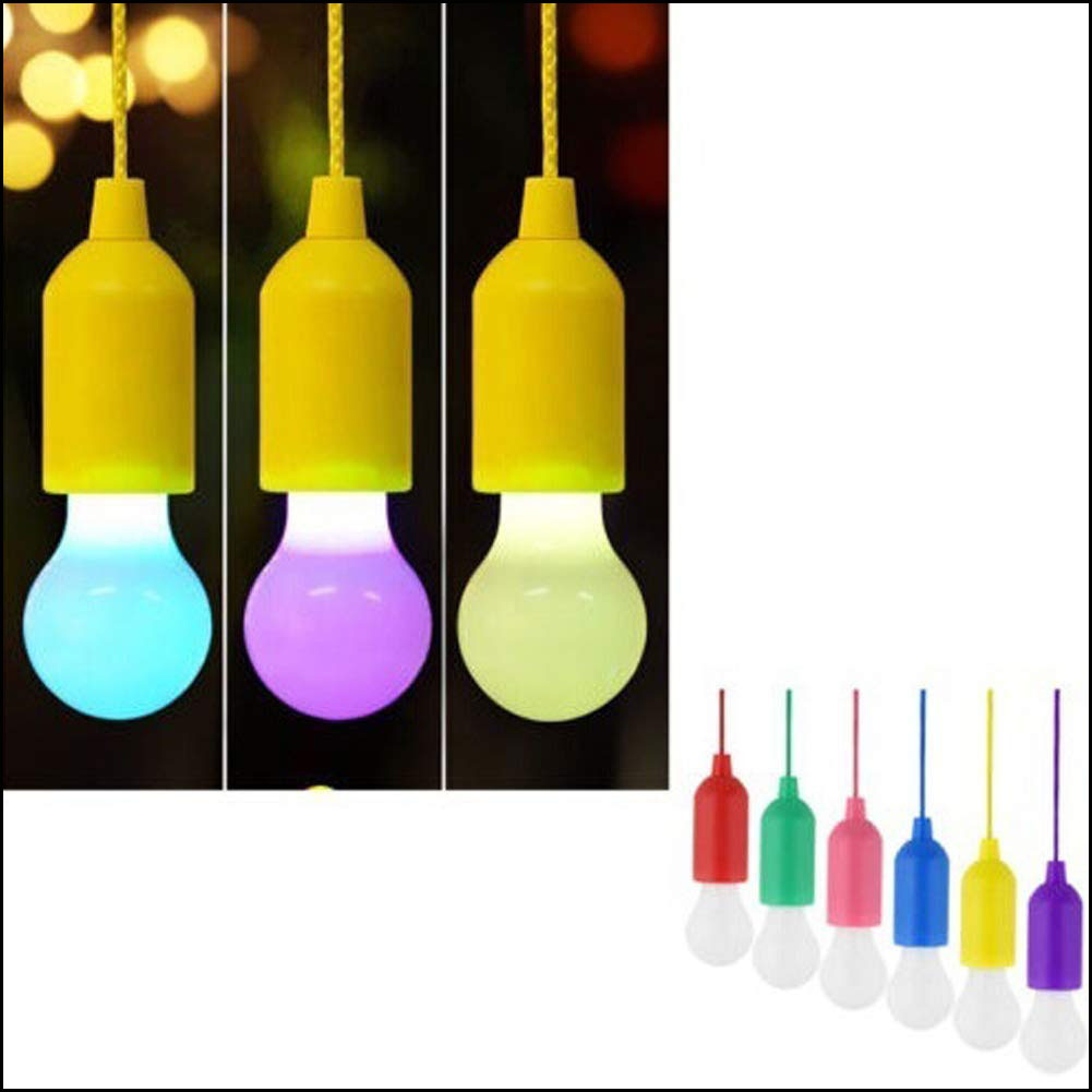 LED Pull Cord Light Bulb Battery Operated Eye Protected Indoor Oudoor Wireless Camping Light