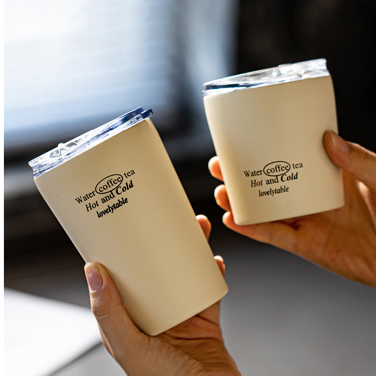 Ins wind Coffee Thermos Cup Portable Stainless Steel Cream Color Water