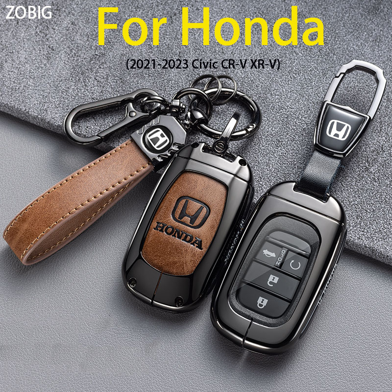 Zobig Leather Key Fob Cover For Honda Car Key Case Shell With Keychain